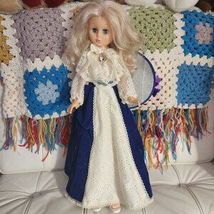 Regal 20.5” Vintage Vinyl Doll in Blue Velvet Victorian Dress